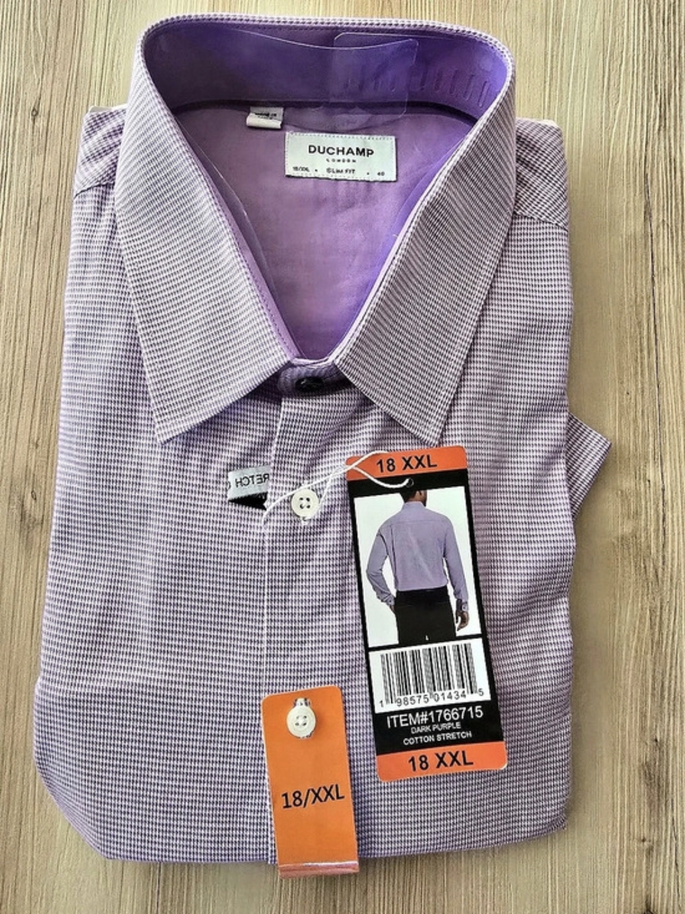 Duchamp Men's Checkered Dress Shirt Purple 18/XXL NWT